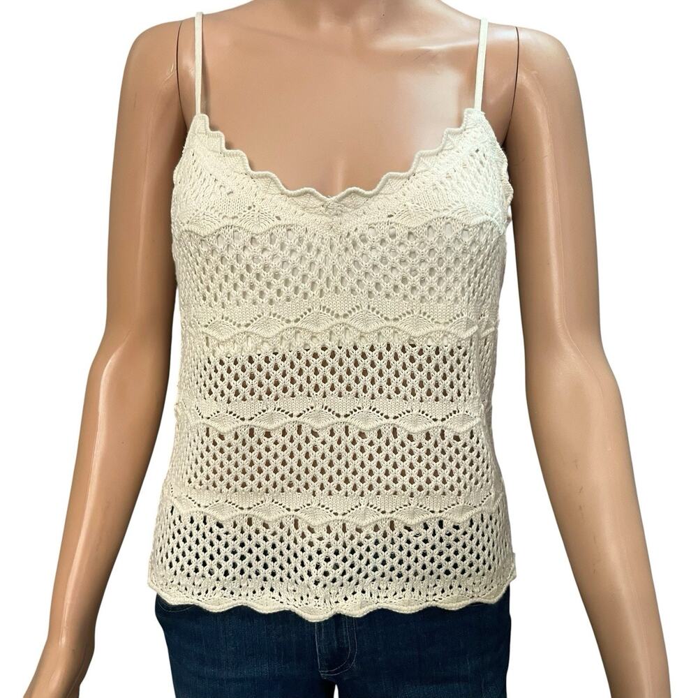 Abercrombie And Fitch Crochet Tank Top Medium Cream Boho Vacation Open Knit